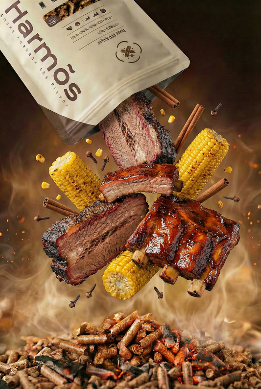 Grilling ribs with Harmos wood pellets using the 3-2-1 method outdoors
